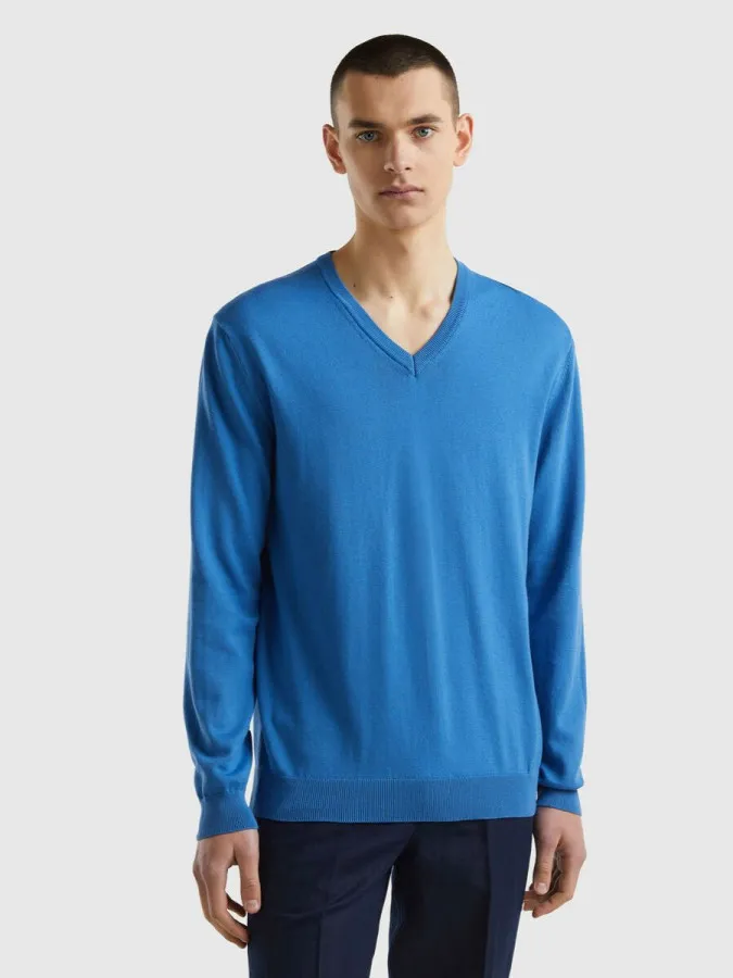 Benetton muški džemper na v izrez, 100% pamuk 