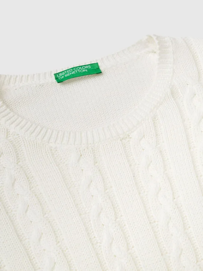 Benetton ženski džemper na pletenice, 100% pamuk 