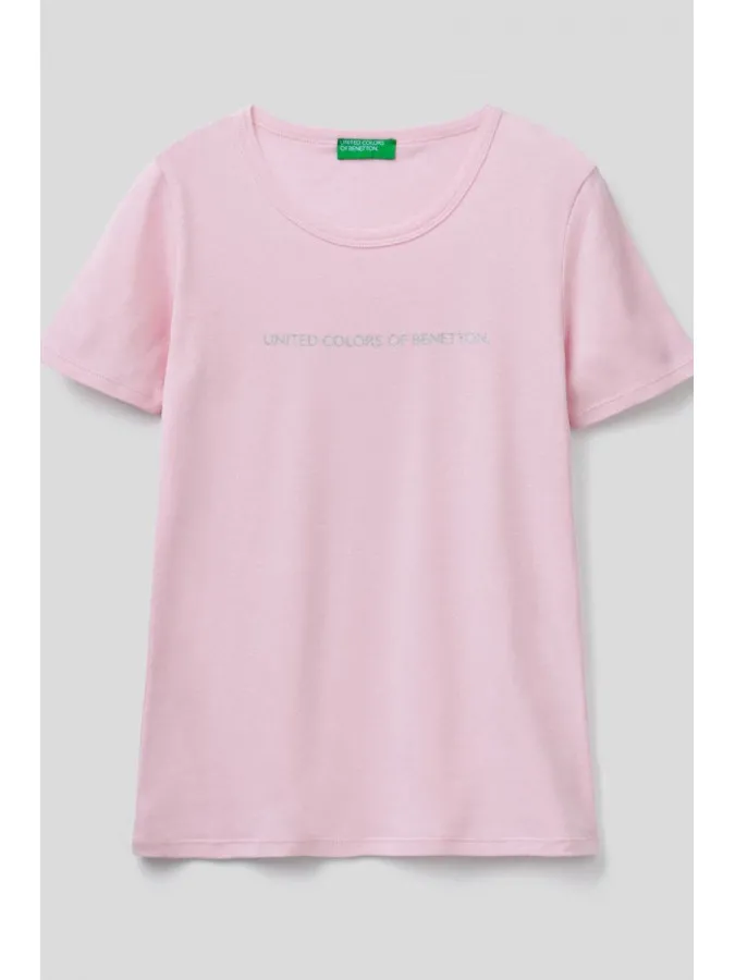 Benetton ženska majica sa logom od štrasa, 100% pamuk 